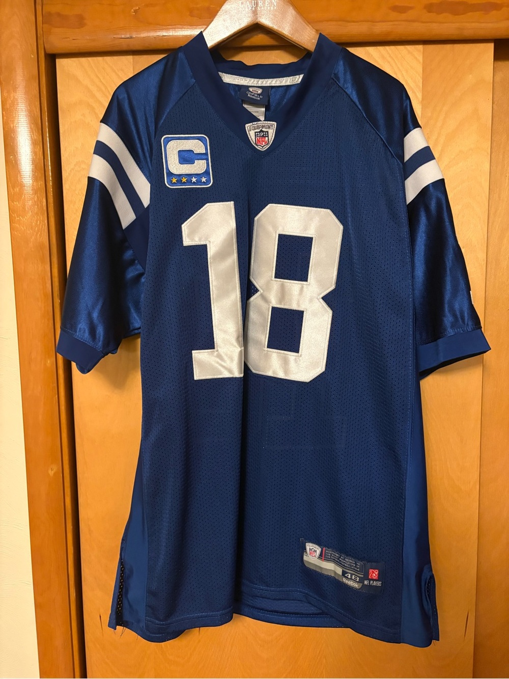 Peyton Manning #18 Indianapolis Colts NFL Jersey - Blue & White size 48